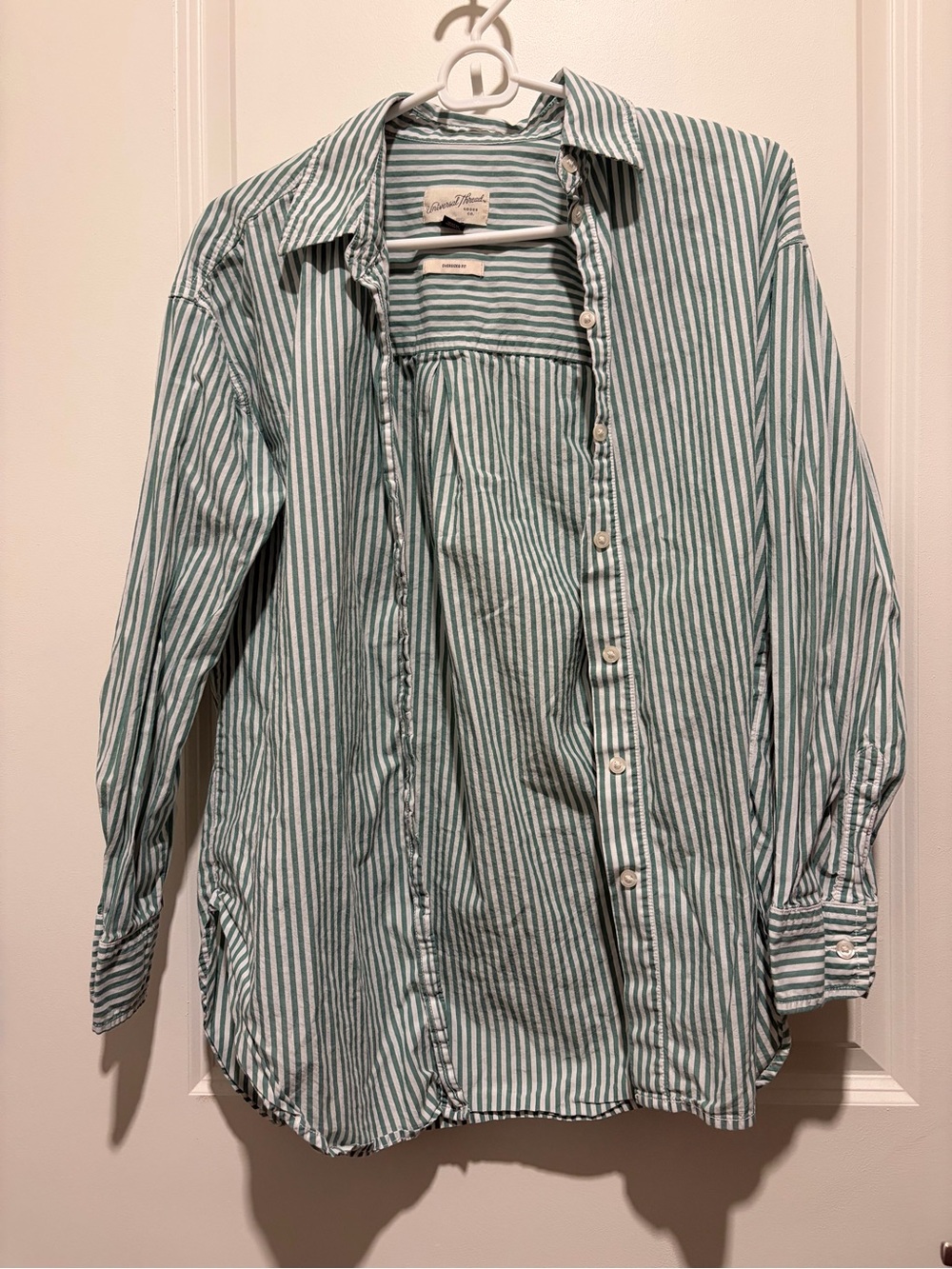 Universal Thread Green and White Vertical Stripe Button-Down Shirt